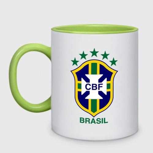 Кружка двухцветная Сборная Бразилии по футболу, цвет белый + светло-зеленый