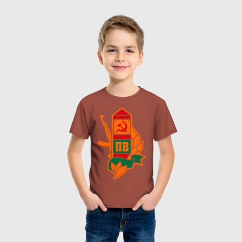 Детская футболка хлопок с принтом Пограничный столб, фото на моделе #1