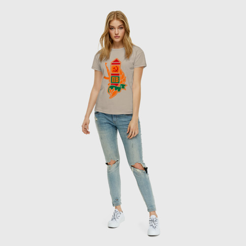 Женская футболка хлопок Пограничный столб, цвет миндальный - фото 5