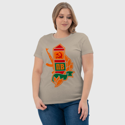 Женская футболка хлопок Пограничный столб, цвет миндальный - фото 6