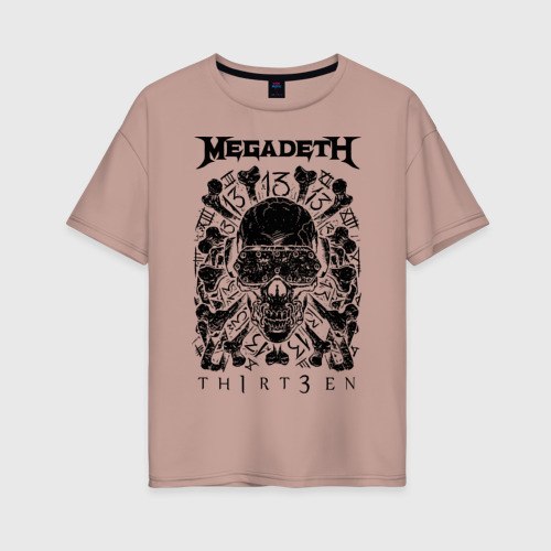 Женская футболка хлопок Oversize Megadeth thirteen, цвет пыльно-розовый