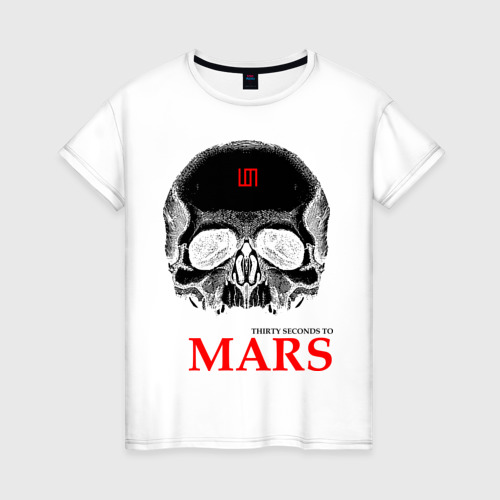 Женская футболка хлопок 30 second to mars (skull), цвет белый