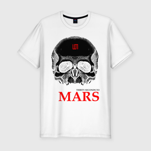 Мужская футболка хлопок Slim 30 second to mars (skull), цвет белый