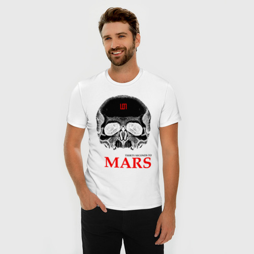 Мужская футболка хлопок Slim 30 second to mars (skull), цвет белый - фото 3