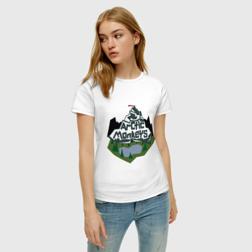 Женская футболка хлопок Arctic monkeys mountain, цвет белый - фото 3