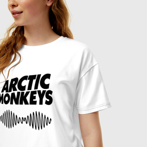 Женская футболка хлопок Oversize Arctic Monkeys wave, цвет белый - фото 3