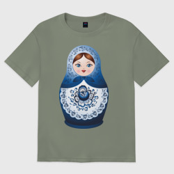 Женская футболка хлопок Oversize Матрешка Гжель