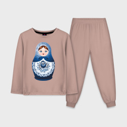 Детская пижама с лонгсливом хлопок Матрешка Гжель