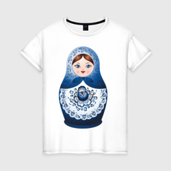 Женская футболка хлопок Матрешка Гжель