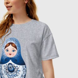 Женская футболка хлопок Oversize Матрешка Гжель - фото 2