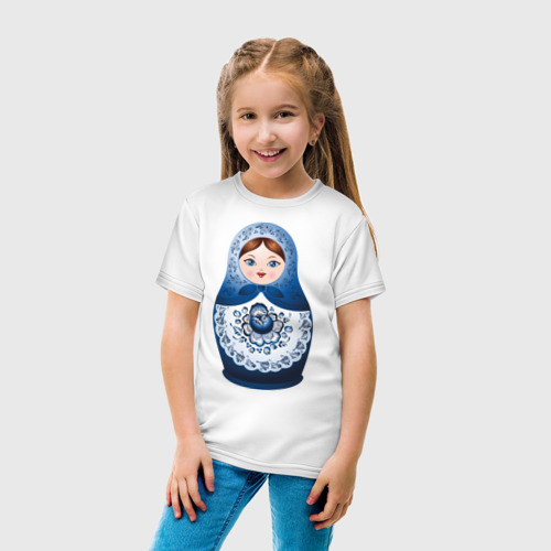 Детская футболка хлопок Матрешка Гжель, цвет белый - фото 5