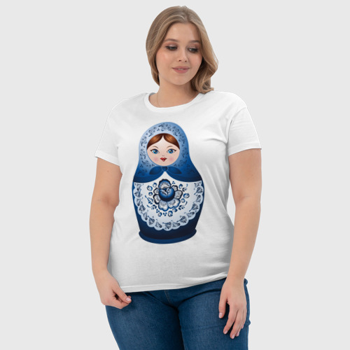 Женская футболка хлопок Матрешка Гжель, цвет белый - фото 6