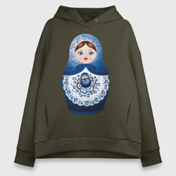 Женское худи Oversize хлопок Матрешка Гжель