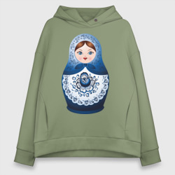 Женское худи Oversize хлопок Матрешка Гжель