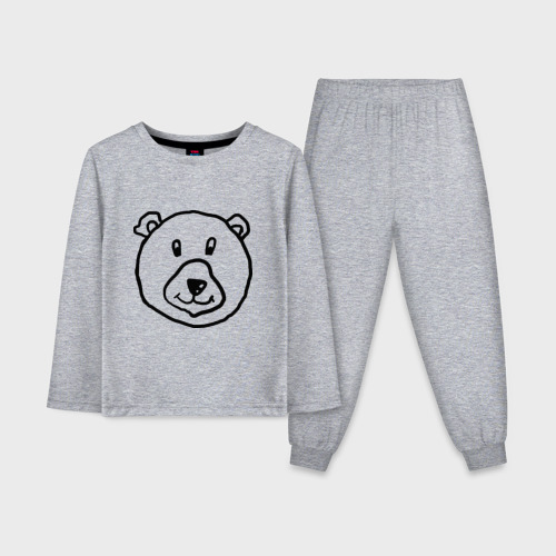 Детская пижама с лонгсливом хлопок с принтом Медведь, вид спереди #2