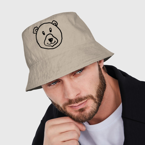 Мужская панама хлопок с принтом Медведь, фото на моделе #1