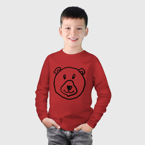 Детский лонгслив хлопок с принтом Медведь, фото на моделе #1