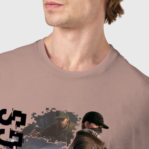 Мужская футболка хлопок Watch Dogs (Aiden Pierce), цвет пыльно-розовый - фото 6