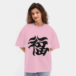 Женская футболка Oversize хлопок texturе Японский иероглиф - Удача - фото 2