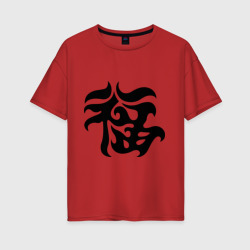 Женская футболка хлопок Oversize Японский иероглиф - Удача
