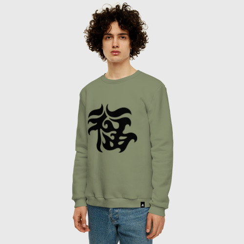 Мужской свитшот хлопок Японский иероглиф - Удача, цвет авокадо - фото 3