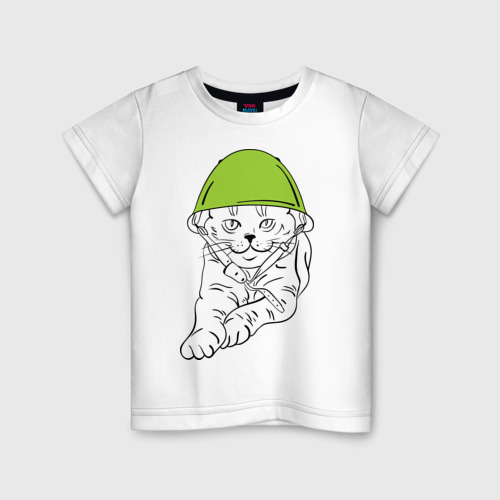 Детская футболка хлопок Котик, цвет белый