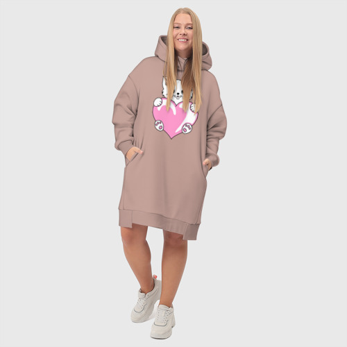 Платье-худи хлопок Котеночек с сердечком, цвет пыльно-розовый - фото 7