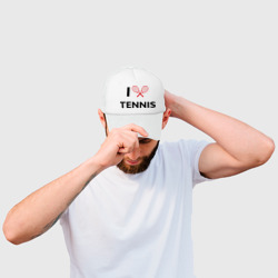 Кепка с принтом I Love Tennis для любого человека, и мужчины, и женщины, вид спереди №2. Цвет основы: белый