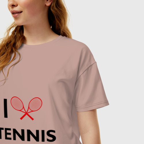 Женская футболка хлопок Oversize I Love Tennis, цвет пыльно-розовый - фото 3