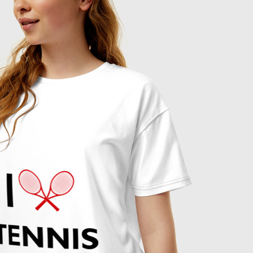 Женская футболка хлопок Oversize I Love Tennis, цвет белый - фото 3