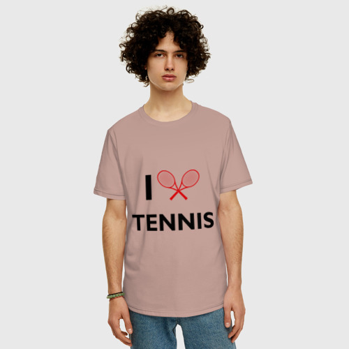 Мужская футболка хлопок Oversize I Love Tennis, цвет пыльно-розовый - фото 3