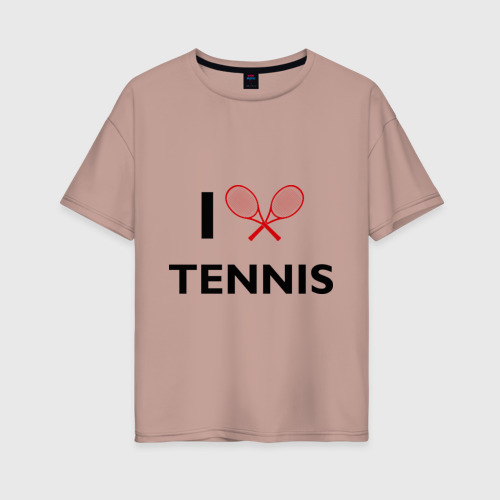 Женская футболка хлопок Oversize I Love Tennis, цвет пыльно-розовый