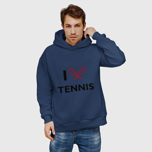 Мужское худи Oversize хлопок I Love Tennis, цвет темно-синий - фото 3