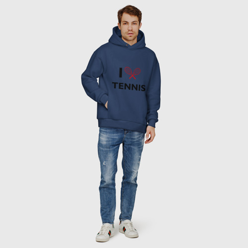 Мужское худи Oversize хлопок I Love Tennis, цвет темно-синий - фото 6