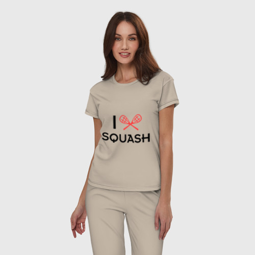 Женская пижама хлопок I love squash, цвет миндальный - фото 3