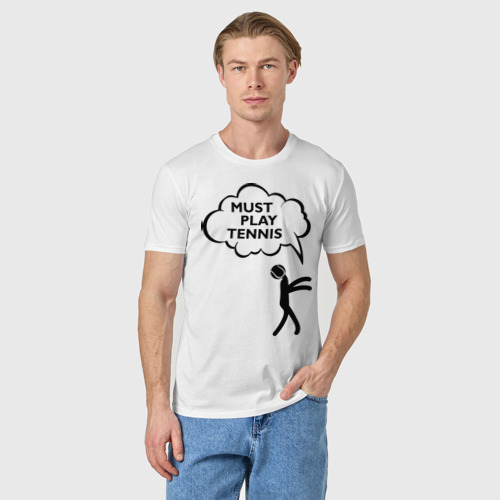 Мужская футболка хлопок Must play tennis, цвет белый - фото 3