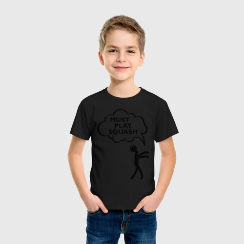 Детская футболка хлопок Must play squash, цвет черный - фото 3