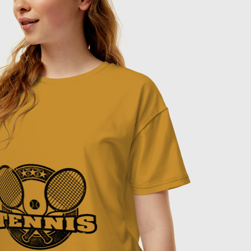 Женская футболка хлопок Oversize Tennis, цвет горчичный - фото 3