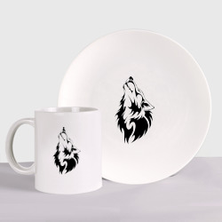 Набор: тарелка + кружка Воющий волк