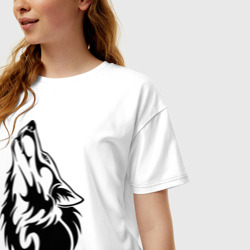Женская футболка хлопок Oversize Воющий волк - фото 2