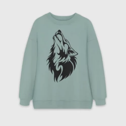 Женский свитшот oversize без начеса хлопок Воющий волк