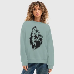 Женский свитшот oversize без начеса хлопок Воющий волк - фото 2