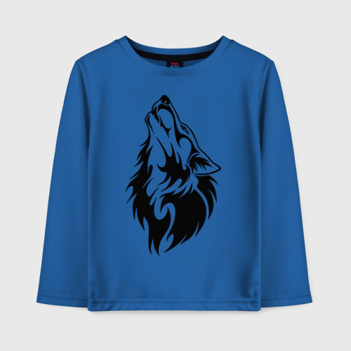 Детский лонгслив хлопок Воющий волк, цвет синий
