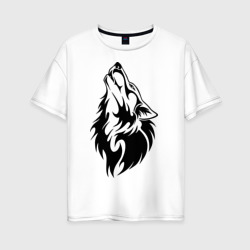Женская футболка хлопок Oversize Воющий волк