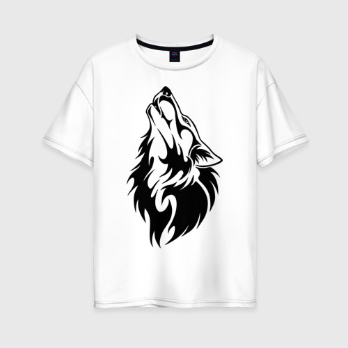 Женская футболка хлопок Oversize Воющий волк, цвет белый