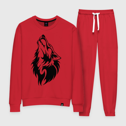 Женский костюм хлопок Воющий волк, цвет красный