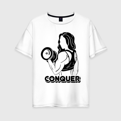 Женская футболка хлопок Oversize Conquer, цвет белый