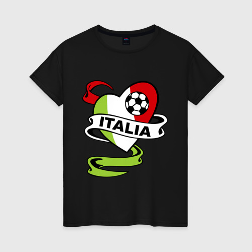 Женская футболка хлопок Сборная Италии по футболу, цвет черный