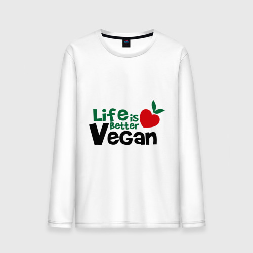 Мужской лонгслив хлопок Vegan life is better, цвет белый