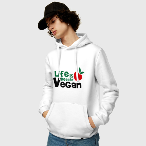 Мужская толстовка хлопок Vegan life is better, цвет белый - фото 3